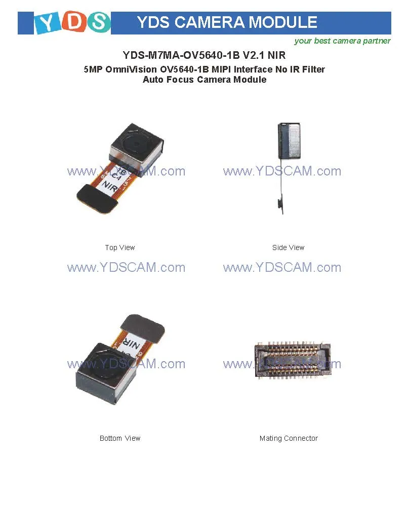 Yds-M7ma-Ov5640-1b V2.1 Nir 5MP Ov5640-1b Mipi Interface No IR Filter Auto Focus Camera Module