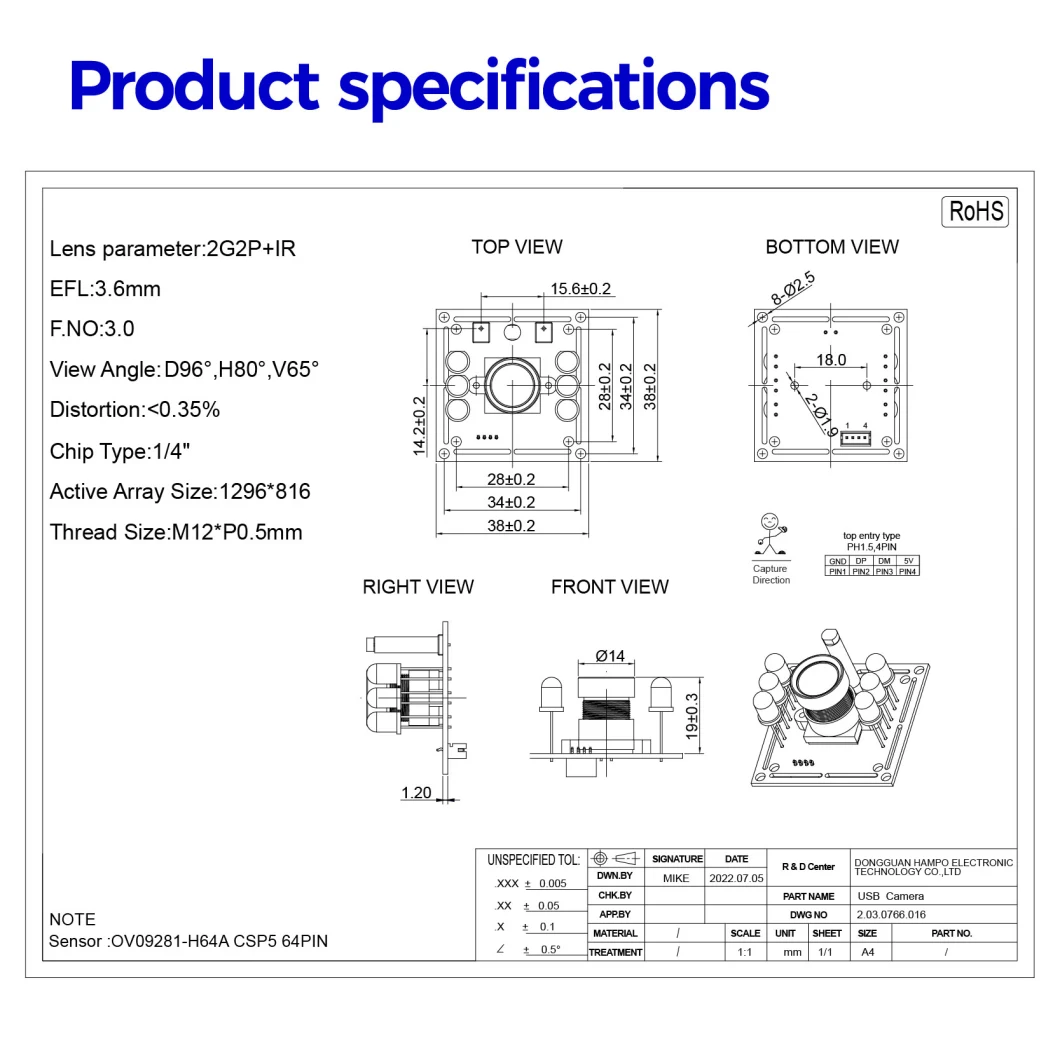 120fps High Speed Global Shutter USB2.0 Camera Module